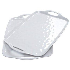 Serving Trays With Handles Melamine Rectangular Platters Set Of 2 White